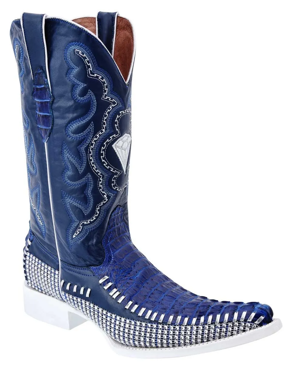 Botas de Cocodrilo Grabada Coco Diamante Azul WD-101