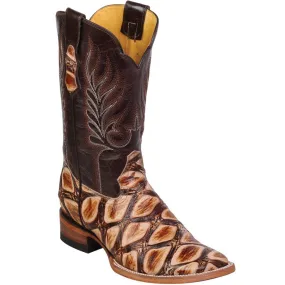 Botas de Pescado Africano Grabado Horma Rodeo Cuadrada Q822A1011