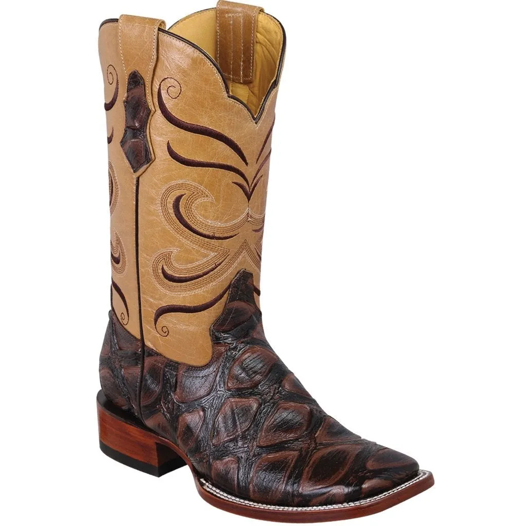 Botas de Pescado Africano Grabado Horma Rodeo Cuadrada Q822A1094