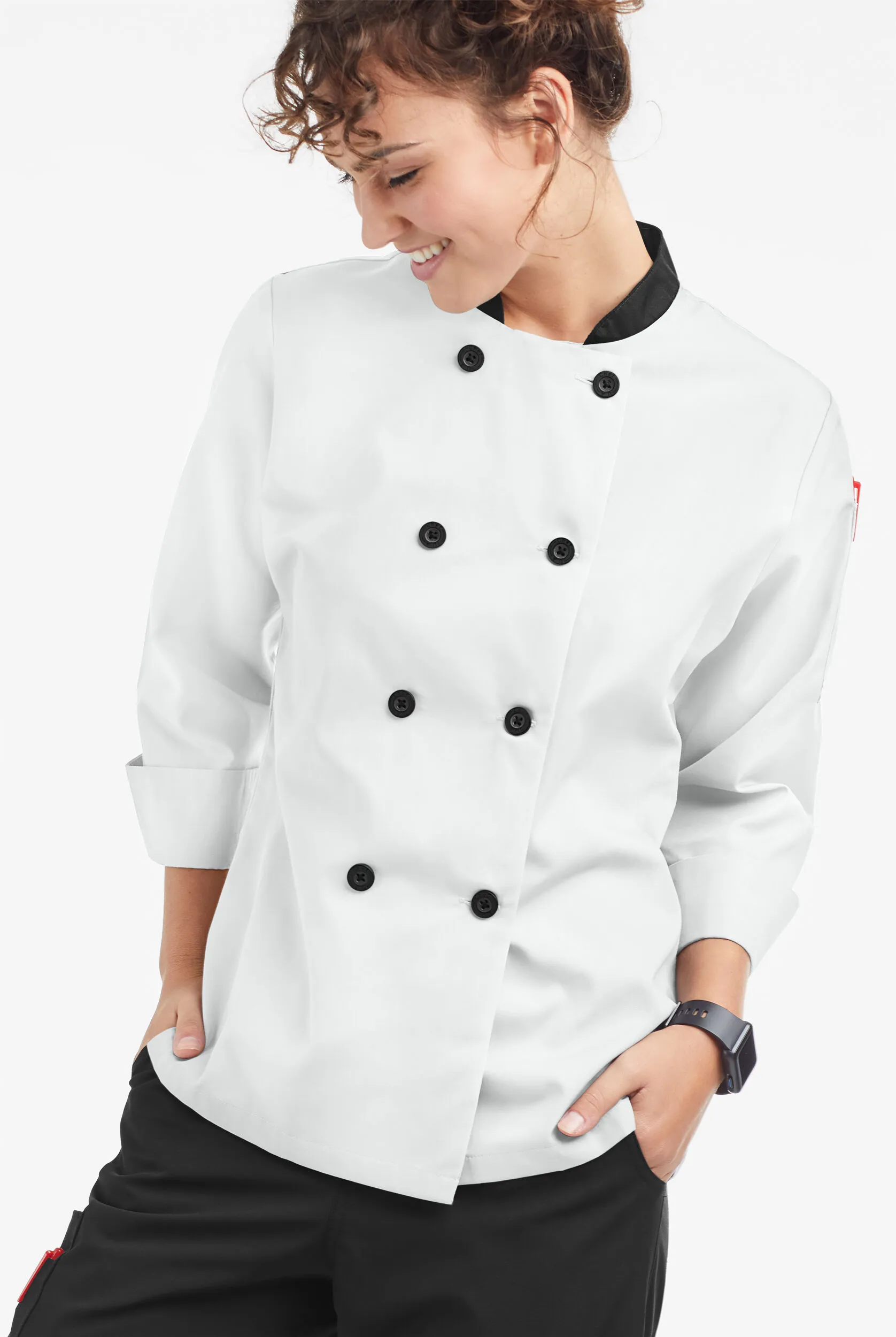 Chaqueta de gastronomía con mangas 3/4 y botones de plástico para mujer