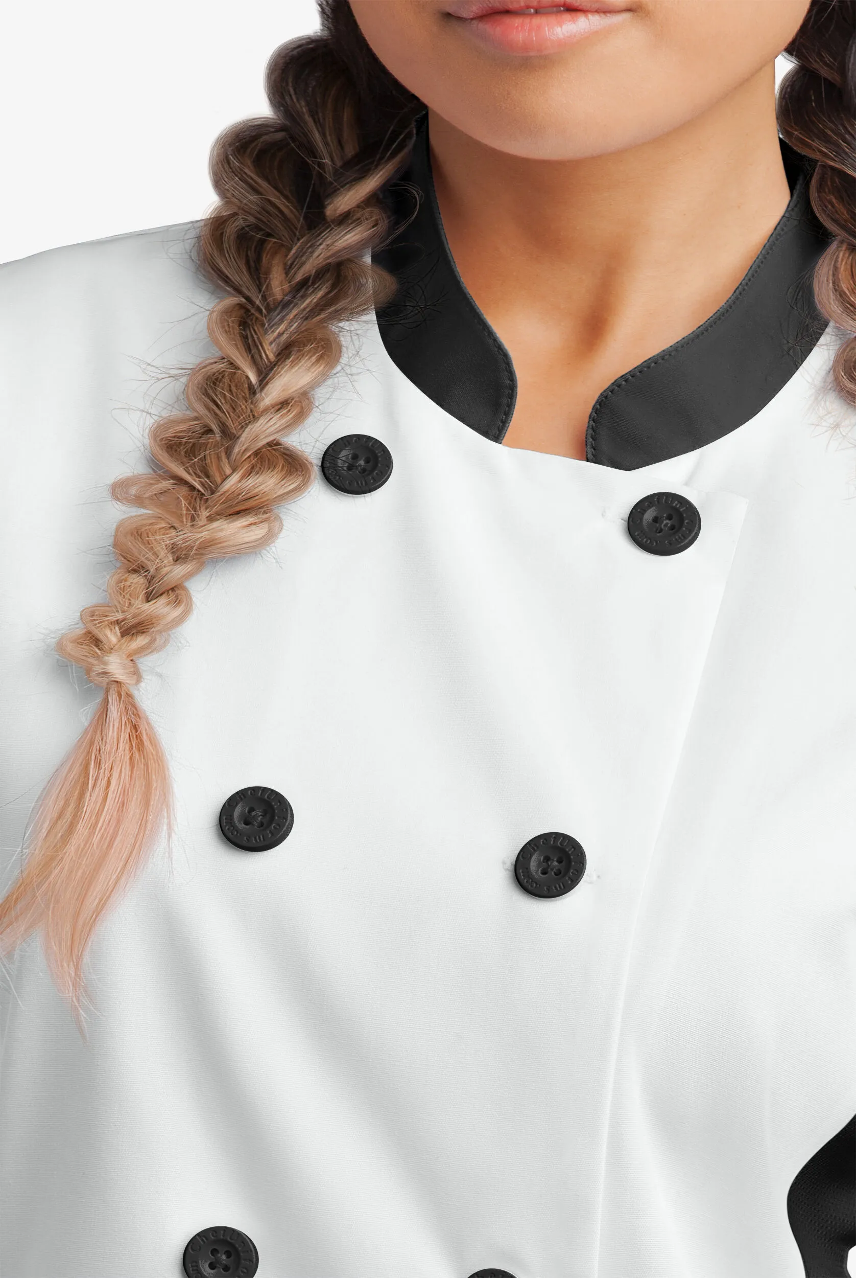 Chaqueta de gastronomía con mangas cortas y paneles de malla para mujer