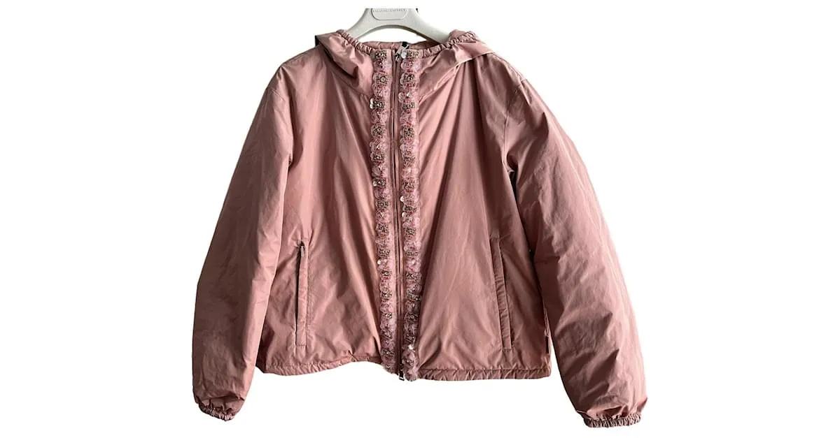 Moncler chaqueta bomber plateada adornada Rosa 