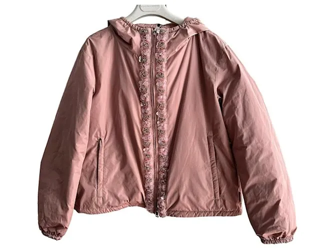 Moncler chaqueta bomber plateada adornada Rosa 