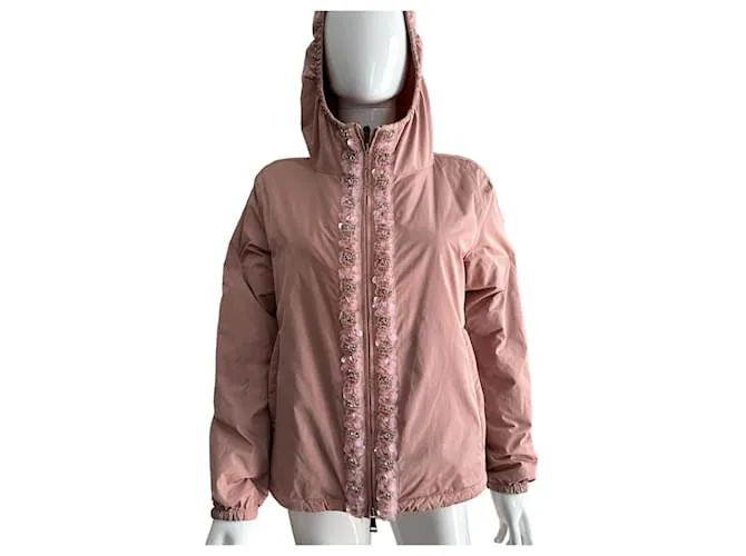 Moncler chaqueta bomber plateada adornada Rosa 