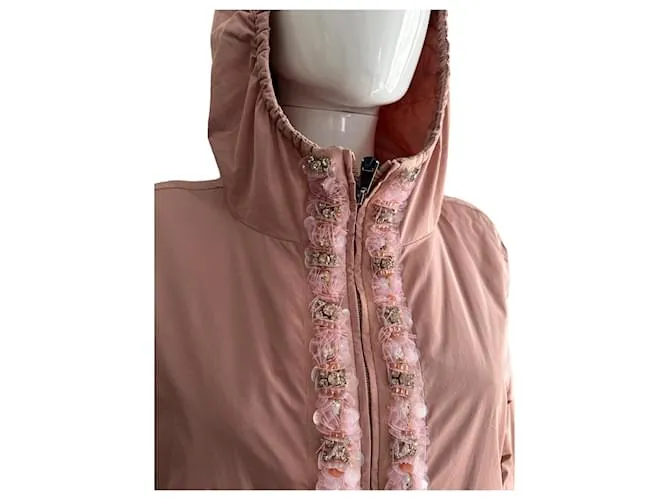 Moncler chaqueta bomber plateada adornada Rosa 