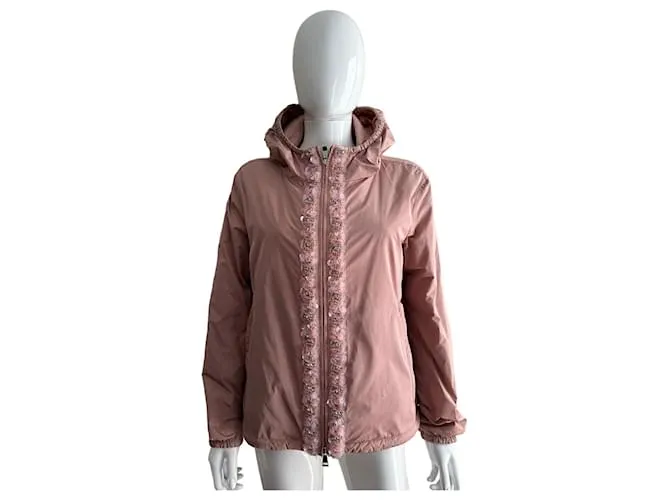 Moncler chaqueta bomber plateada adornada Rosa 