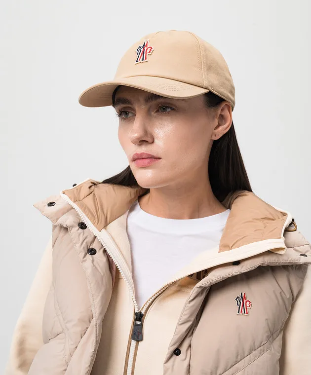 Moncler Grenoble Beige cap with logo patch