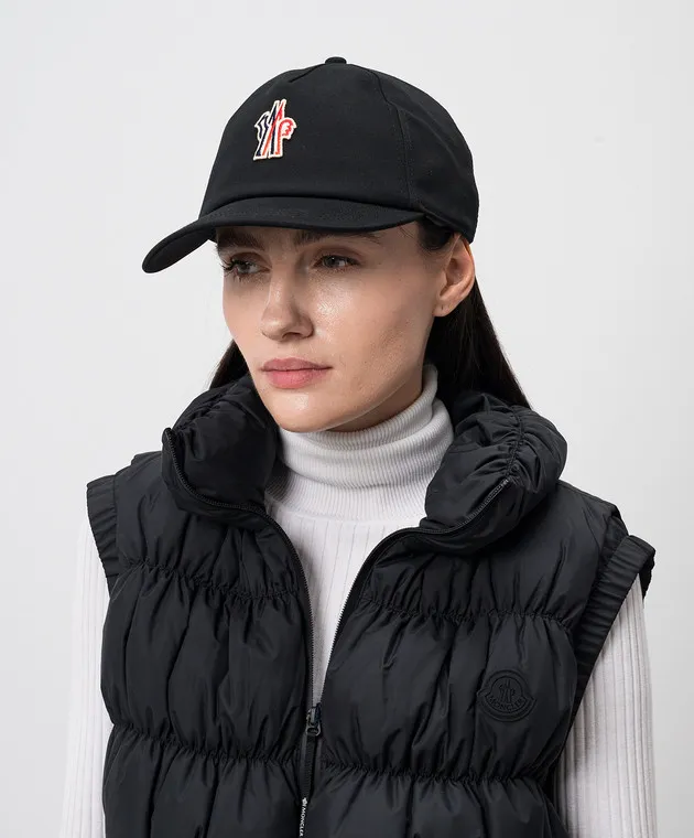 Moncler Grenoble Black cap with logo patch