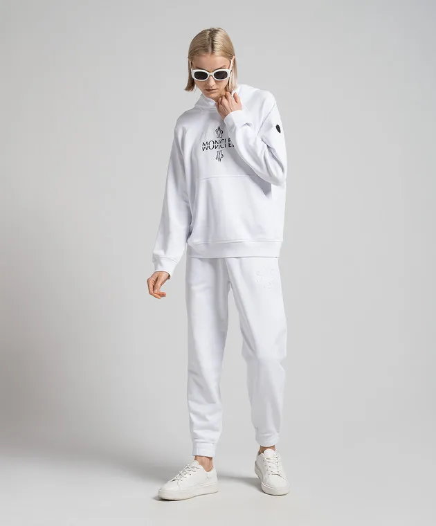 Moncler White joggers with textured logo