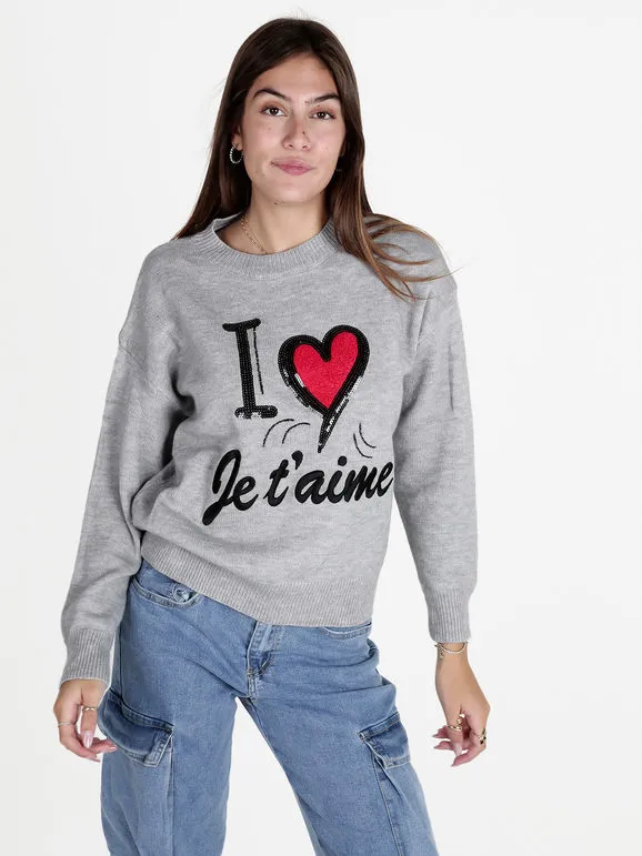 Solada Jersey de mujer con estampado escrito y de corazones.