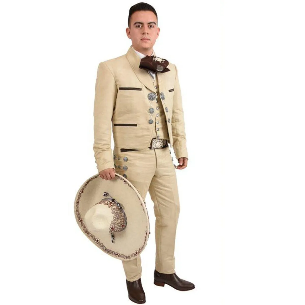 Traje Charro de Lujo Bordado Fino Hilo Metálico para Hombre Beige WD-1005