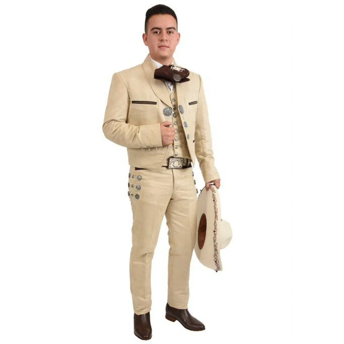 Traje Charro de Lujo Bordado Fino Hilo Metálico para Hombre Beige WD-1005