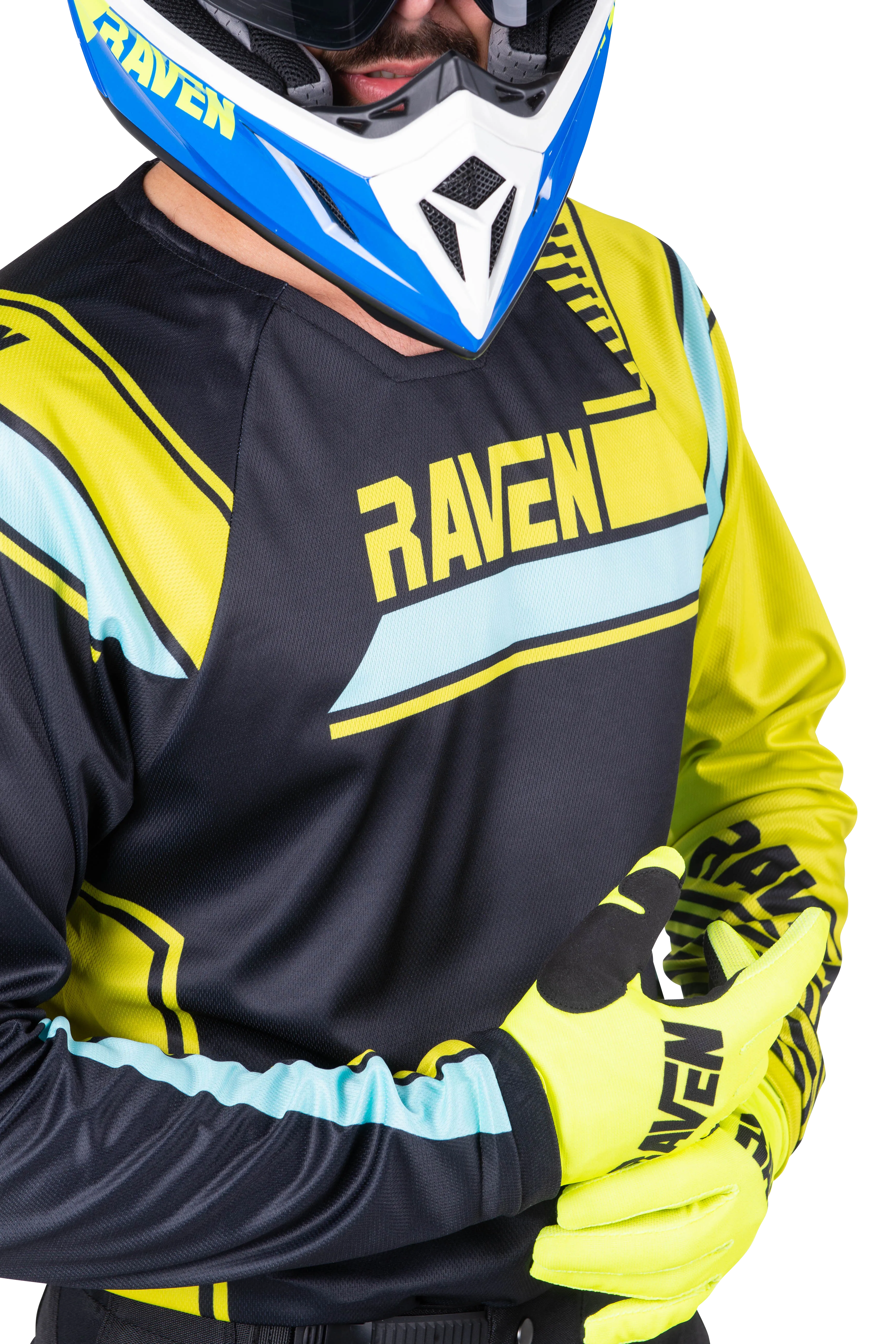 Traje de Cross Raven Rival Negro-Lima-Turquesa