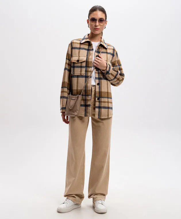 Woolrich Beige checkered wool shirt