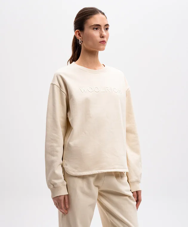 Woolrich Beige sweatshirt with logo embroidery