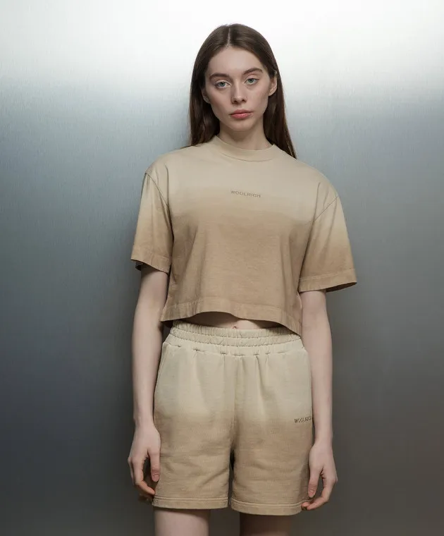 Woolrich Beige t-shirt with logo embroidery